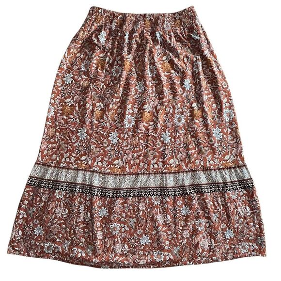 J Jill Boho Maxi Skirt Size M Multicolor Floral Smocked Elastic Waist Women's - Picture 1 of 15